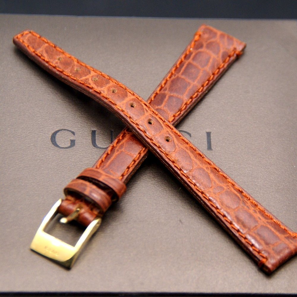 VIntage 14 MM Brown Alligator Pattern / Genuine Leather Watch Band (14.106) Long